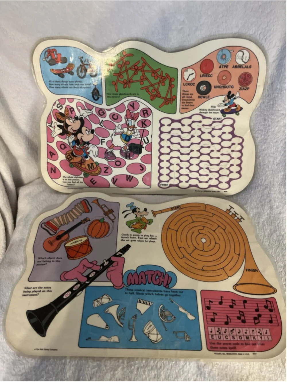 Vintage Disney Mickey Mouse Donald Duck Activity Placemats 1980S SET OF 2 SEE